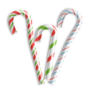 3D Xmas şeker kamışı Set vektör. Beyaz izole. Noel kartı ve yeni yıl tasarım için. Gerçekçi illüstrasyon