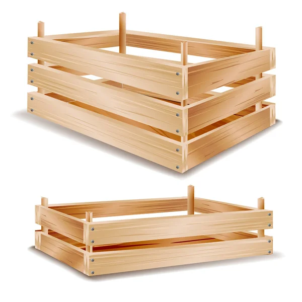 3d caja de madera aislado vector. Bandeja de madera para almacenar alimentos. Aislado en la ilustración blanca — Vector de stock