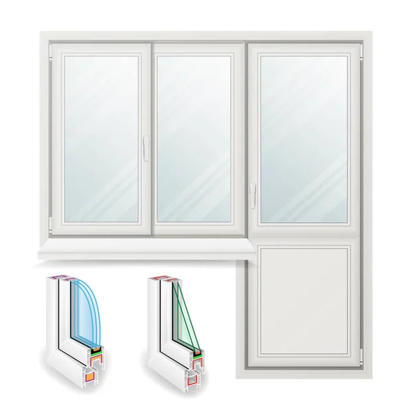 Vetor de janela de plástico. Porta Aberta. Início conceito de design de janela branca. Isolado em fundo branco Ilustração — Vetor de Stock