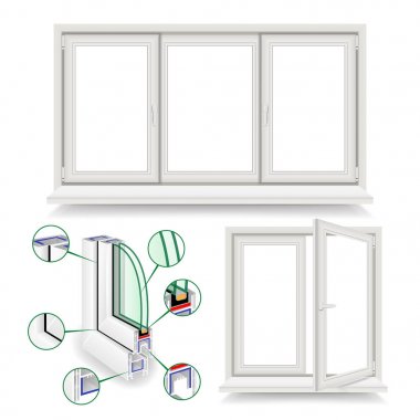 Plastik pencere vektör. Infographic şablonu. Plastik pencere çerçeve profili. İzole illüstrasyon