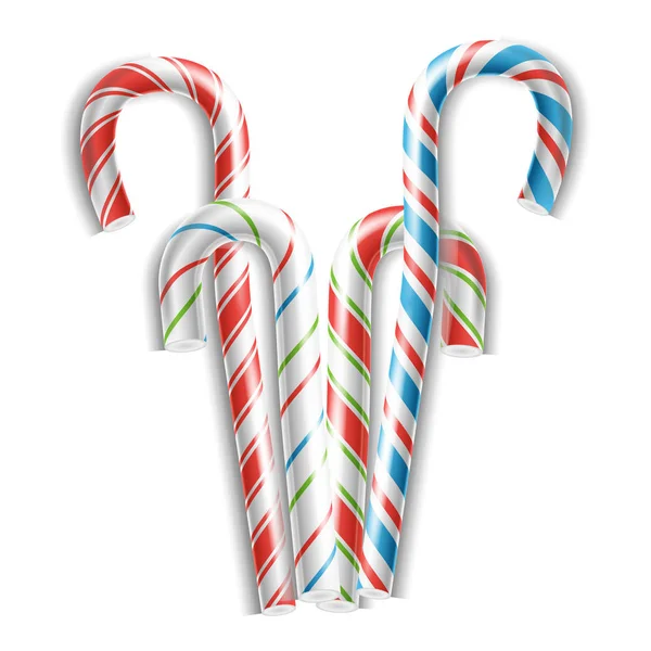 Klasický Candy Cane vektor. 3D realistické vánoční Candy Cane Set vánoční pruhované v barvách. Pro kartu Vánoce a nový rok Design. Izolované na bílém ilustrace — Stockový vektor