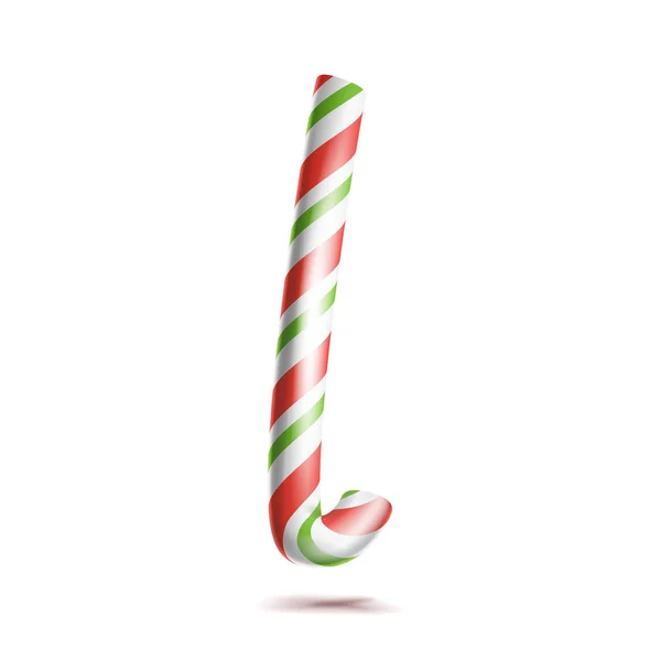 Lettera L Vector. 3D realistico Candy Cane Alfabeto Simbolo In Colori di Natale. Lettera di Capodanno strutturato con rosso, bianco. Modello tipografico. Artigianato a strisce oggetto isolato. Illustrazione artistica di Natale — Vettoriale Stock