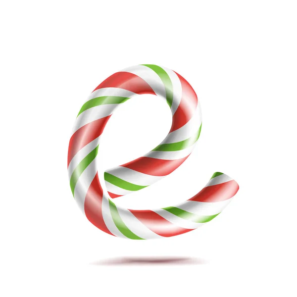 Letter E-Vector. 3D-realistische riet van het suikergoed alfabet symbool In Kerstmis kleuren. Nieuwjaar brief getextureerde met rood, wit. Sjabloon voor typografie. Gestreepte Craft geïsoleerde Object. Xmas kunst illustratie — Stockvector