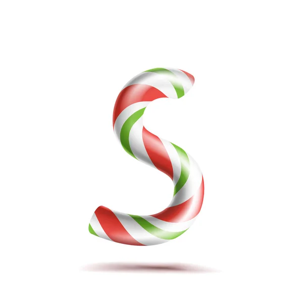 Letter S Vector. 3D Realistic Candy Cane Alphabet Symbol In Christmas Colours. New Year Letter Textured With Red, White. Typography Template. Striped Craft Isolated Object. Xmas Art Illustration — Stock Vector