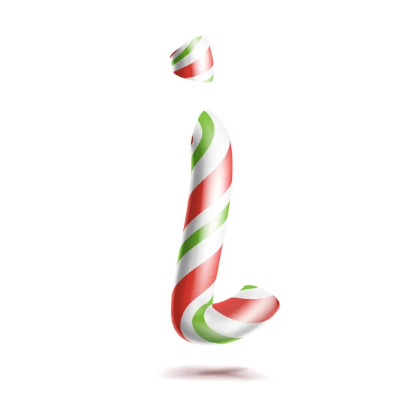 Вектор буквы I. Символ алфавита 3D Realistic Candy Cane в рождественских цветах. Новогодняя буква в красном, белом цвете. Шаблон типографии. Полосатый ремесленный изолированный объект. Рождественское искусство — стоковый вектор