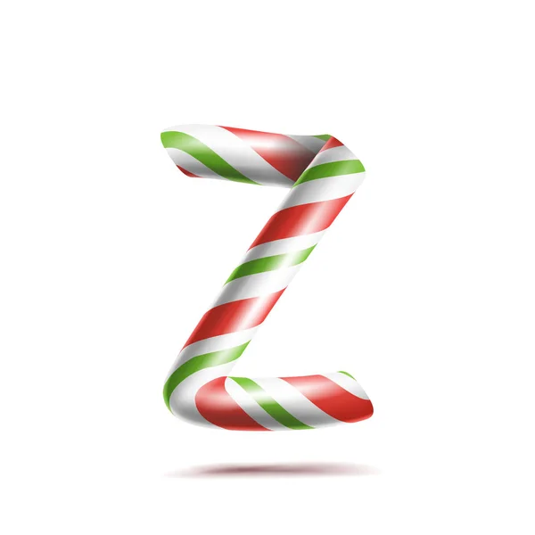 Вектор буквы Z. Символ алфавита 3D Realistic Candy Cane в рождественских цветах. Новогодняя буква в красном, белом цвете. Шаблон типографии. Полосатый ремесленный изолированный объект. Рождественское искусство — стоковый вектор