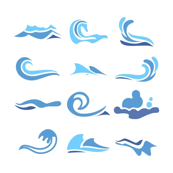 Welle Wasser Icon Set Vektor. Fließende Wasserelemente. Vereinzelte Illustration — Stockvektor