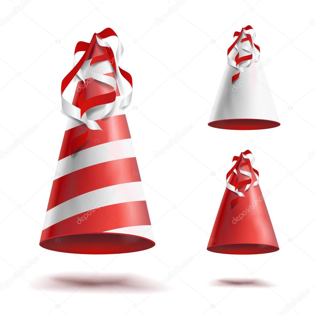 Colorful Party Hat Vector. Twisted Ribbons. Colorful Surprise Costume Isolated Illustration