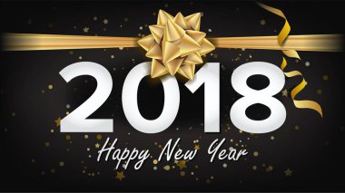 2018 yılbaşı Banner vektör. Güzel davetiye tasarım. Noel tebrik kartı gerçekçi yay. Xmas Modern yeni yıl afiş, el ilanı tasarımı. Olay tatil illüstrasyon