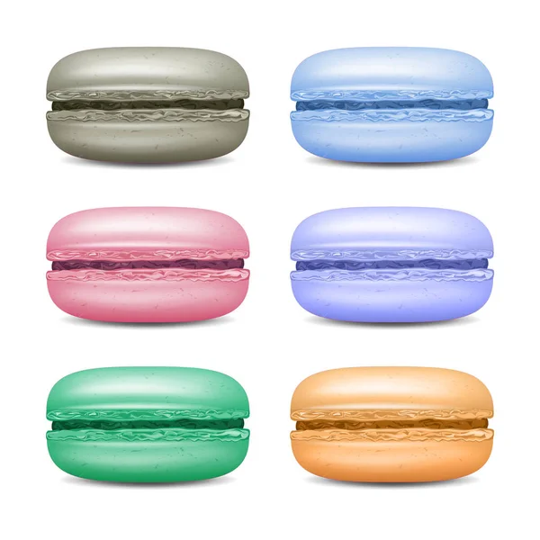 Realista Macarons Set Vector. Macarrones franceses coloridos detallados aislados en la ilustración blanca del fondo . — Vector de stock