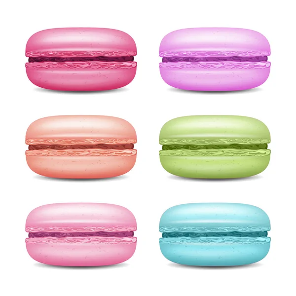 Macarons Set Vector. Macarrones franceses coloridos sabrosos realistas. Ilustración aislada . — Vector de stock