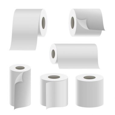 Gerçekçi kağıt rulo Set vektör. Şablon boş beyaz tuvalet kağıdı rulosu alay kadar. Termal Faks Roll şablon illüstrasyon izole