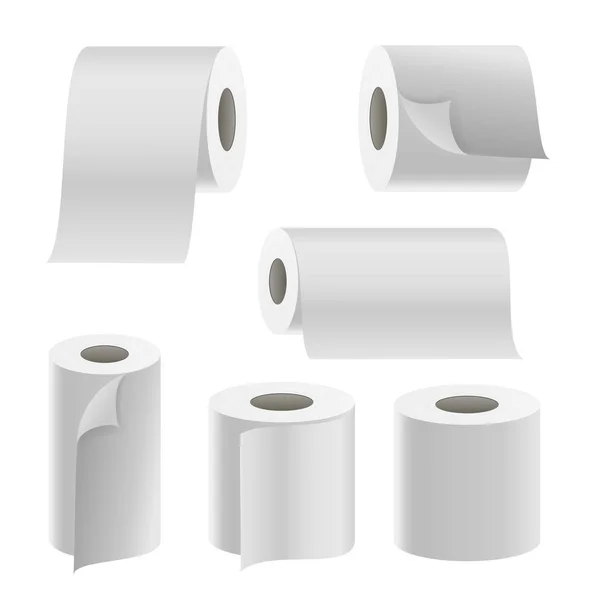 Realistischer Papierrollen-Set-Vektor. Vorlage leere weiße Toilettenpapierrolle Attrappe nach oben. Thermische Fax-Roll-Vorlage isolierte Abbildung — Stockvektor