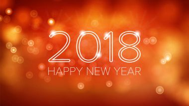Mutlu yeni yıl 2018 arka plan vektör. Vintage tarzı turuncu Bokeh. El ilanı ya da broşür tasarım şablonu 2018. Festival tatil dekorasyon illüstrasyon