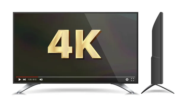 4k tv Vektor Bildschirm. Videoplayer. modernes LCD Digital Wide TV Plasma-Konzept. Vereinzelte Illustration — Stockvektor