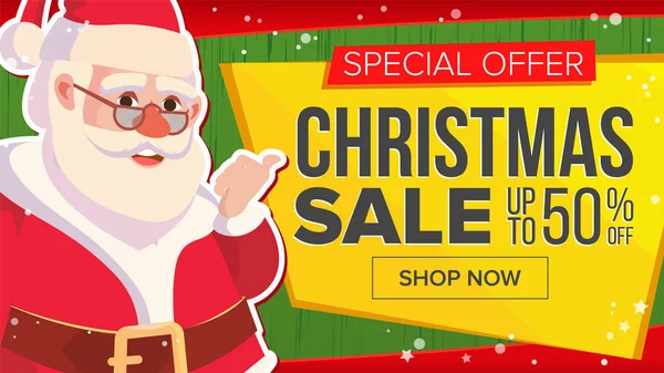 Noel satış Banner ile klasik Santa Claus vektör. Reklam afişi. Pazarlama Reklam tasarlamak. Tasarım Xmas parti afiş, broşür, kart, Shop için indirim reklam.