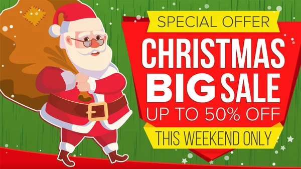 Noel satış Banner ile Santa Claus vektör. Kapalı 50 indirim. Pazarlama Reklam tasarlamak. Xmas parti afiş, broşür, kart, Shop indirim için tasarım