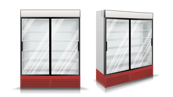 냉장고 벡터입니다. 두 개의 유리 슬라이딩 도어와 냉장고입니다. 고립 된 그림 — 스톡 벡터
