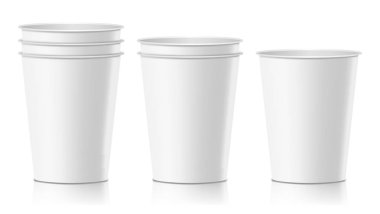 Gerçekçi kağıt Kupası vektör. Sütlü kahve, Mocha, Cappuccino Cup kadar alay et. İzole illüstrasyon