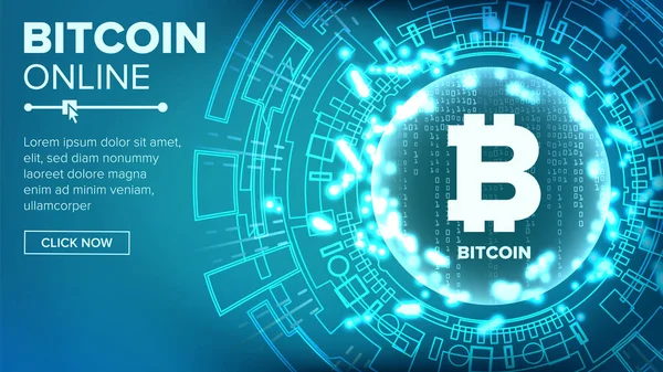 Bitcoin soyut teknoloji arka plan vektör. İkili kod. Fintech Blockchain. Şifreleme. Cryptocurrency madencilik konsept illüstrasyon.