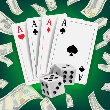 Casino Poker tasarlamak vektör. Poker kartları, kart kumar oynuyor. Şanslı gece VIP kazanan kavram. Gerçekçi illüstrasyon