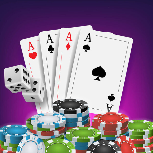 Casino Poker Design Vector. Poker Cards, Chips, Playing Gambling Cards. Royal Casino Retro Poker Club. Illustration