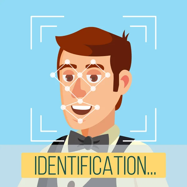 Biometrikus arc azonosító vektor. Emberi arcot a sokszögek és a pontokat. Biztonsági ellenőrzés illusztráció — Stock Vector