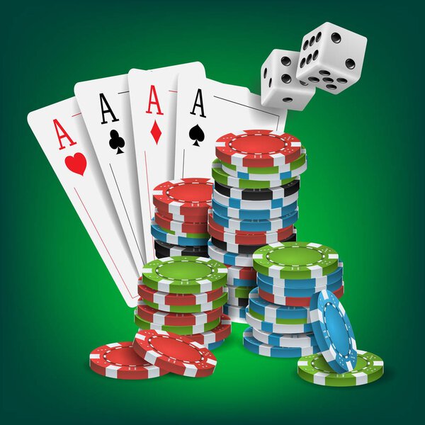 Casino Poker Design Vector. Poker Cards, Chips, Playing Gambling Cards. Lucky Night VIP Winner Concept. Illustration