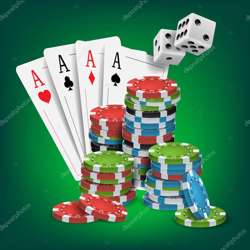 Casino Poker Design Vector. Poker Cards, Chips, Playing Gambling Cards. Lucky Night VIP Winner Concept. Illustration