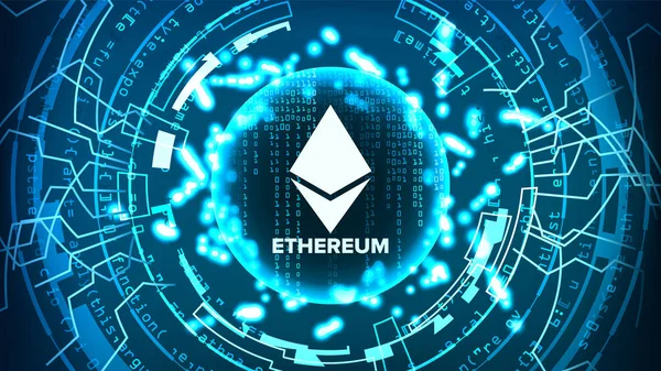 Ethereum abstraktní technologie pozadí vektor. Binární kód. FinTech blockchainu. Kryptografie. Ilustrace koncept těžba kryptoměn. — Stockový vektor