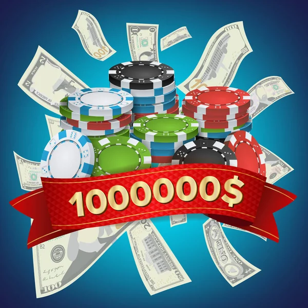 Casino Winner Background Vector. Poker Chips. Cash Winning Prize Money Concept Illustration — Stock Vector