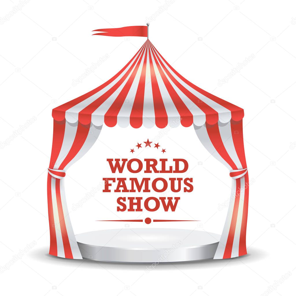 Circus Tent Vector. Red And White Stripes. Cartoon Circus Classic Marquee Tent. Isolated Illustration
