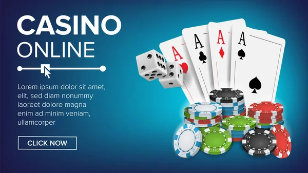 Casino Poker Design Vector. Vincitore di successo Royal Casino Poster. Carte da poker, fiches, carte da gioco. Illustrazione realistica — Vettoriale Stock