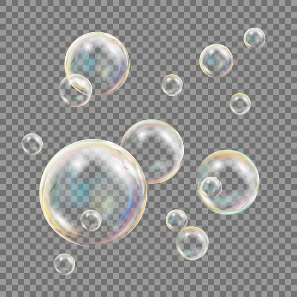 Transparante zeepbellen Vector. Kleurrijke vallende zeepbellen. Geïsoleerde illustratie — Stockvector