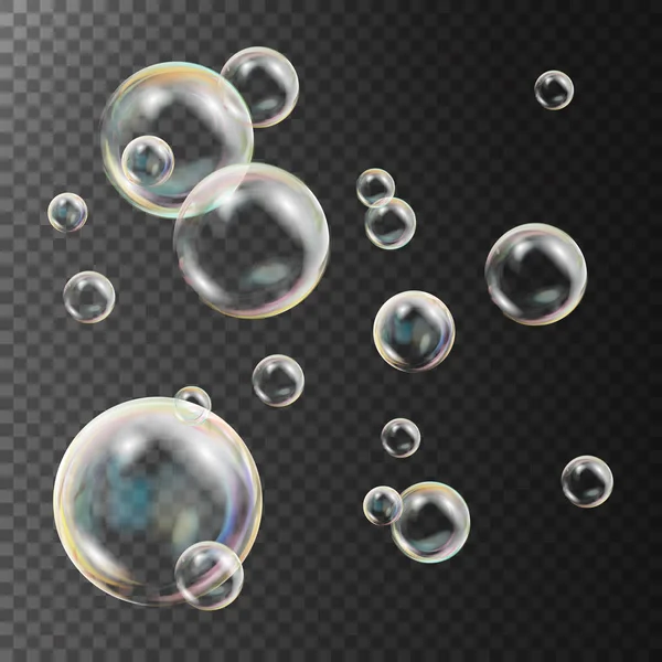 Realistic Soap Bubbles Vector. Rainbow Reflection. Aqua Wash. Isolated Illustration — Stock Vector