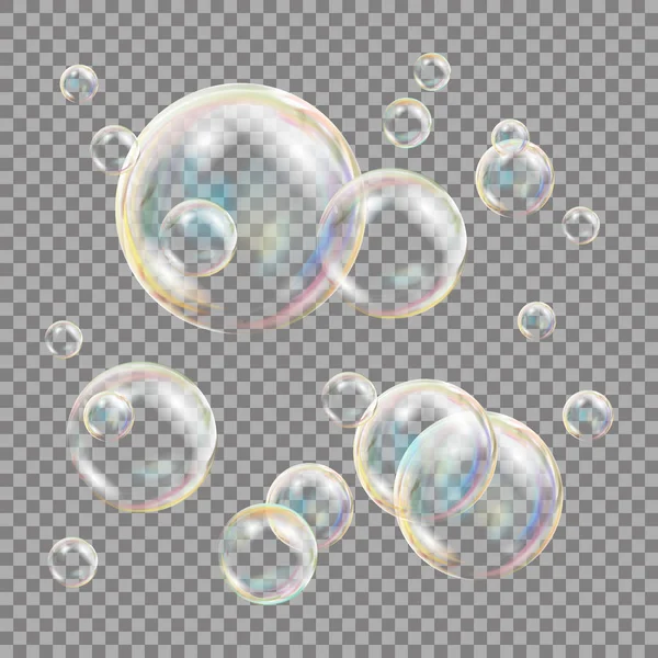 3D φυσαλίδες σαπουνιού διαφανή διάνυσμα. Μπάλα σφαίρα. Νερό και σχεδίαση αφρό. Απομονωμένη εικονογράφηση — Διανυσματικό Αρχείο