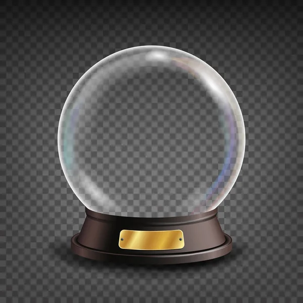 Empty Snow Globe Vector. Shadows, Reflection And Lights. Glass Sphere On A Stand. Isolated On Transparent Background Illustration