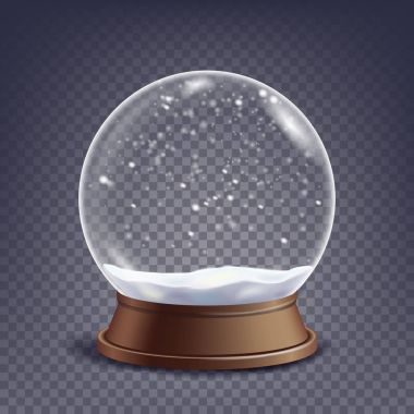 Xmas boş kar küre vektör. Kış Noel tasarım Element.Glass küre bir stand. Saydam arka plan illüstrasyon izole