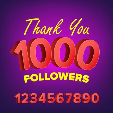 Teşekkür ederim 1000 takipçileri vektör kartı. Sosyal ağlar için Web resmi. Güzel tebrik kartı illüstrasyon