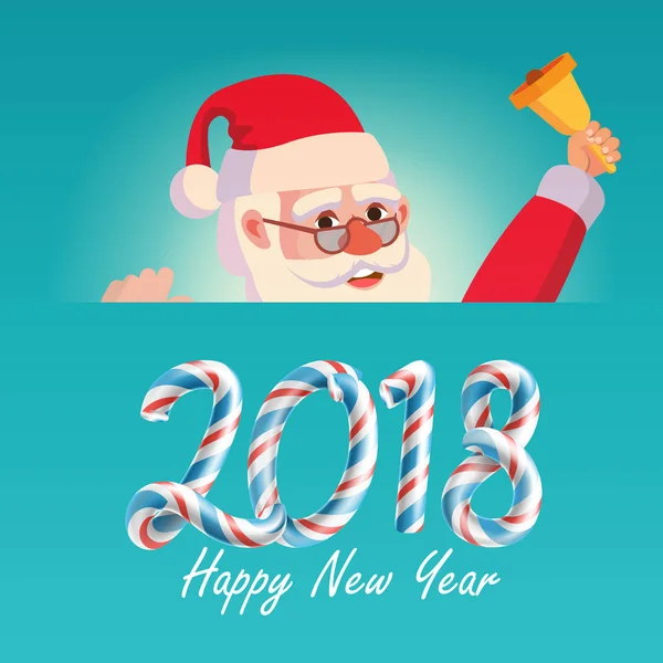 2018 neşeli Noel ve mutlu yeni yıl tebrik kartı Santa Claus vektör ile. Tatil çizgi film illüstrasyon — Stok Vektör