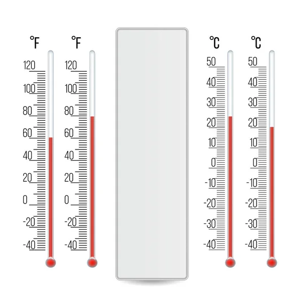 Meteorológiai hőmérő vektor. Skála Celsius Fahrenheit. Elszigetelt illusztráció — Stock Vector