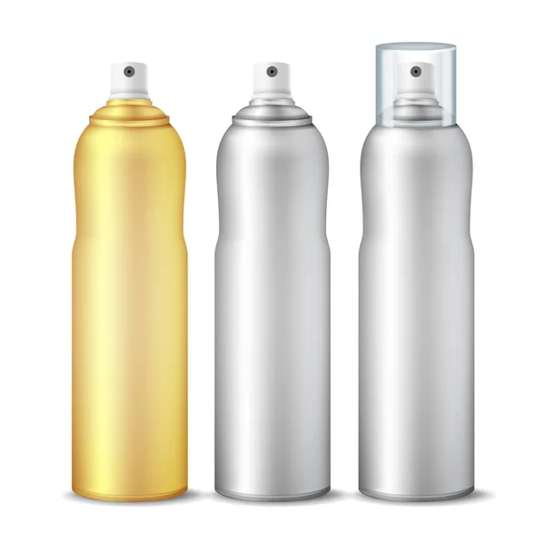 "Spray Can Vector". Чистый 3D бутылка может распылять. Брендинг Дизайн. Дезодорант с крышкой и без. Изолированная иллюстрация — стоковый вектор