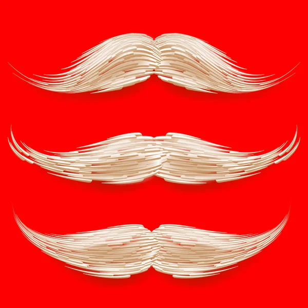 Vector de bigote de Santa. Mustache blanco realista de Navidad. Tipos diferentes. Ilustración aislada — Vector de stock