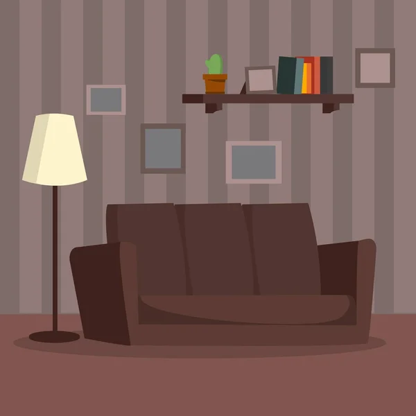 Home Interior Vector. Desenhos animados Apartamento Clássico Quarto Interior Conceito. Ilustração moderna da sala de estar —  Vetores de Stock