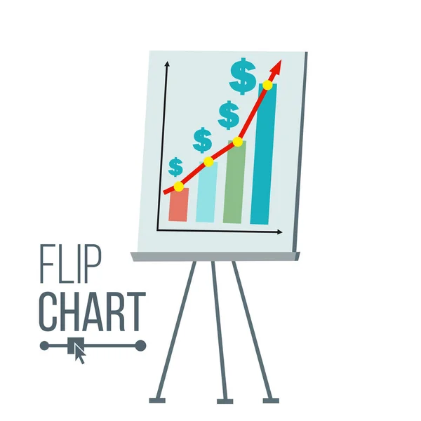 Flip Chart Vector. Illustration isolée de dessin animé plat. Infos commerciales Présentation graphique. Graphique à secteurs, mallette — Image vectorielle