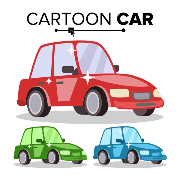 Cartoon Auto Vektor. reg, grün, blau. flachen Stil. isoliert auf weißer Abbildung. — Stockvektor