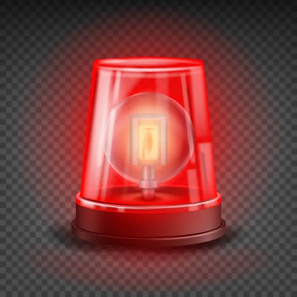 Red Flasher Siren Vector. Realistic Object. Light Effect. Beacon For Police Cars Ambulance, Fire Trucks. Emergency Flashing Siren. Transparent Background Illustration — Stock Vector