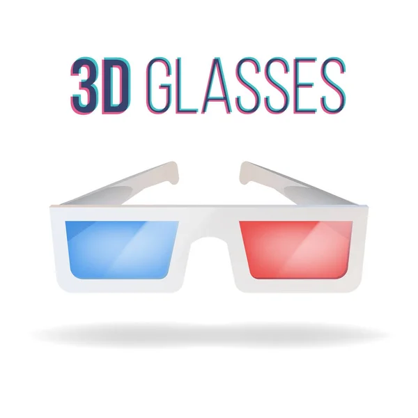 Valósághű 3D-s szemüveg vektor. Piros, kék. Papír Cinema 3D-s szemüveg. Elszigetelt fehér Background Illustration — Stock Vector