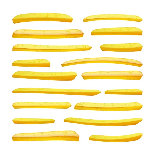Realistiska pommes frites vektor. Läckra snabbmat potatis ikoner. Klassiska amerikanska Stick frukost. Designelement. Isolerad på vit bakgrund Illustration — Stock vektor