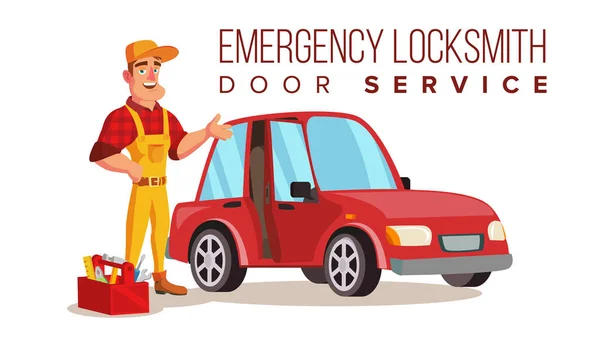 Car Locksmith Worker Service Vector. Classic Serviceman. Isolated On White Cartoon Character Illustration — Stock Illustration Car Locksmith Worker Service Vector. Classic Serviceman. Isolated On White Cartoon Character Illustration Royalty Free Stock Illustrations